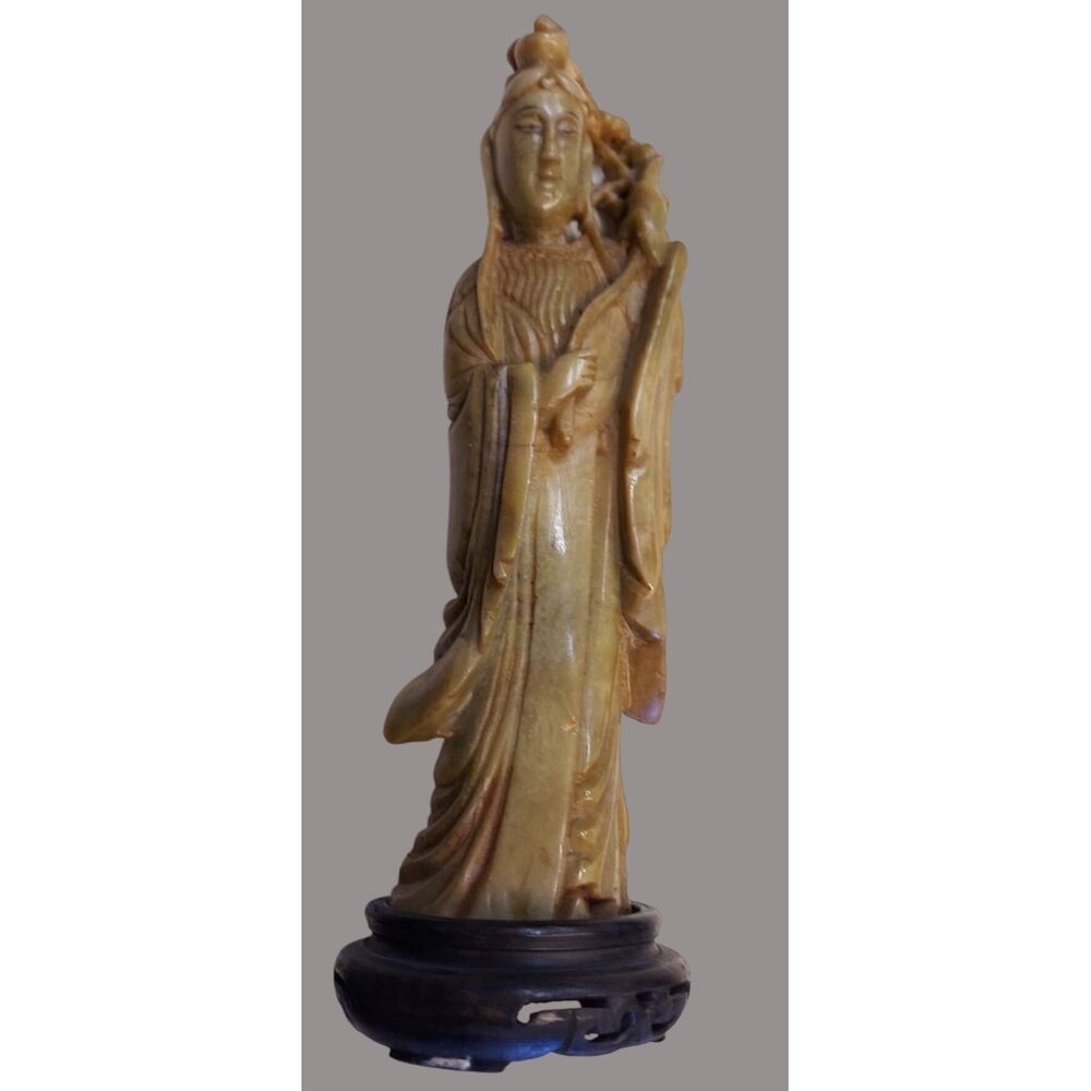 Vintage Chinese Carved Soapstone Statue Of Quan Yin B01 N